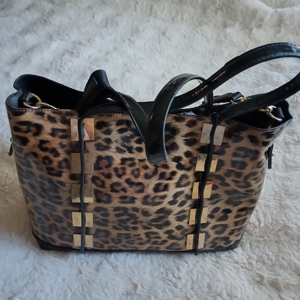 Leopard Print Tote Bag with Black Accents